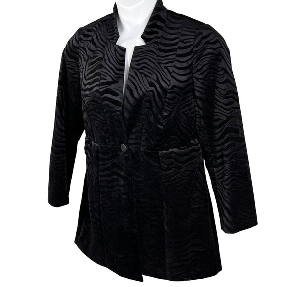 Chicos Women 4/6 Black Velvet Animal Burnout Blazer Long Jacket Witchy Fairygoth - Picture 7 of 16